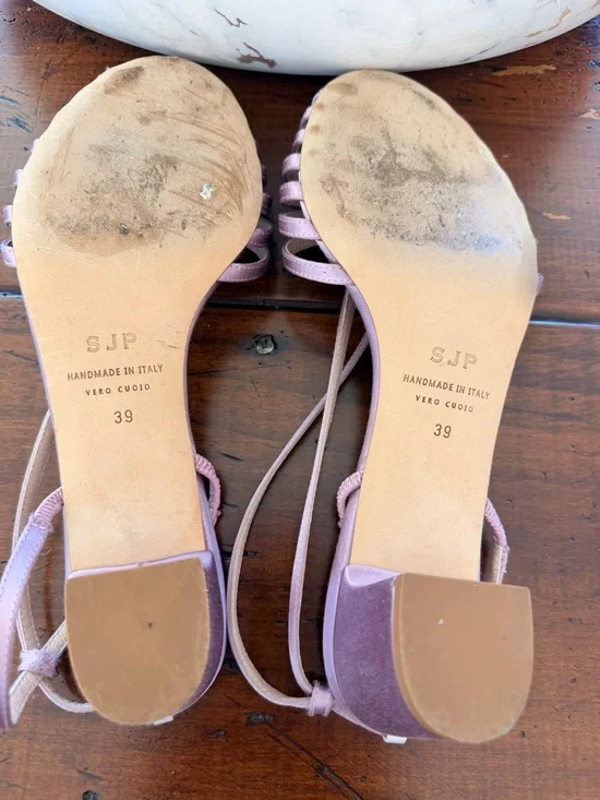 SJP Sarah Jessica Parker - Pink Beaded Floral Slingback Sandals - Picture 5 of 8